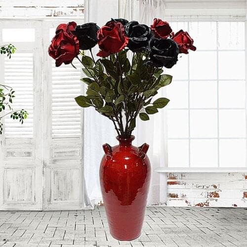 10 Pcs Black Rose Artificial High Quality Rose Bouquet Eternal Fake Flowers Valentine Gift Wedding Flowers Home Decor Roses 77Cm