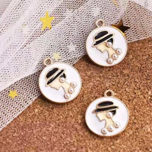 10pcs Classic Charm Pendant Pearl Beauty Head Dripping Oil Alloy Pendant For DIY Bracelet Earrings Keychain Jewelry Accessoriess