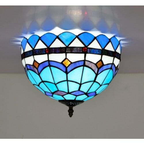 30cm Mediterranean Blue Tiffany Multi-Color Glass Restaurant Bedroom Corridor Corridor Bathroom Glass Ceiling Lamp