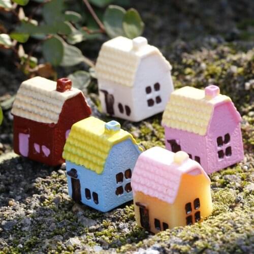 5PCS Seaside House Miniature Figurine Decorative Fairy Garden Animal Statue Home Desktop Gift Moss Ornament Resin Craft