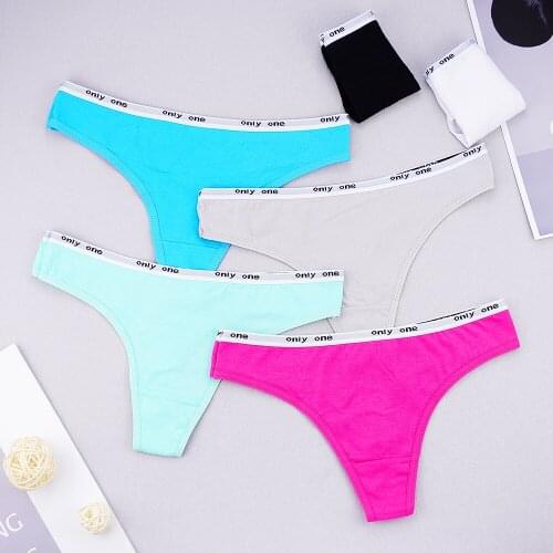 6 Pcs Lot Cotten Panties Underwear Women Sexy G String Thongs Simple Sport Style Solid Color Letter Edge Low-Rise Underpants