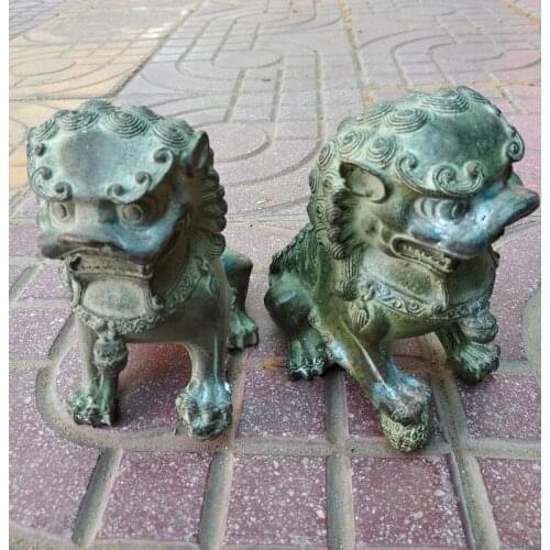 2 Old Foo Dog Statuary Bronze Lion fortune Beast statue