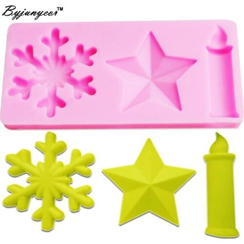 Byjunyeor F1128 Epoxy UV Resin Snow Star Candle Silicone mold Fondant Cake Decorating Tools Silicone Mold Kitchen accessories