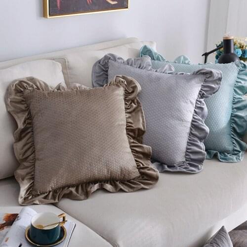 Nordic Soft Fish-scale Pattern Cushion Covers Sofa Solid Ruffle Waist Pillowcases Modern Simplicity Grey Home Chair Decoration