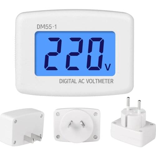 DM55-1 Digital Voltmeter EU US Plug Volt Meter Socket Voltage Tester LCD Display Voltage Meter 110V 220V Wall Flat Voltage Meter