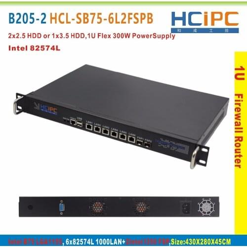 HCiPC B205-2 HCL-SB75-6L2FSPB, BareBone,LGA1155 B75 82574L 6LAN+2FSP 1U Firewall Barebone,1U 6LAN Router,4LAN Motherboard