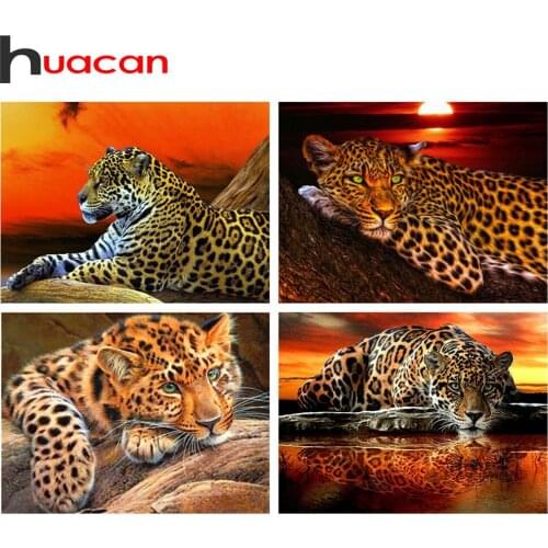 Huacan 5D Diamond Painting New Leopard Kits DIY Diamond Mosaic Full Animal Pictures Of Rhinestones Handmade Gift