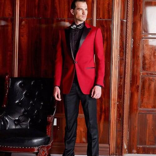 Red Wedding Suits for Men Suit Blazer Groom Tuxedo Black Peaked Lapel 2Piece Custom Made Costume Homme Slim Fit Terno Masculino