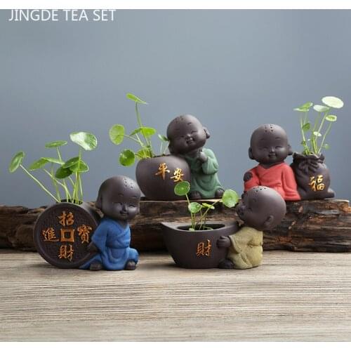 Creative Fortune Purple Clay Tea Pet Handmade Buddha Monk Statue Tea Figurine Ornaments Boutique Tea Set Decoration Crafts