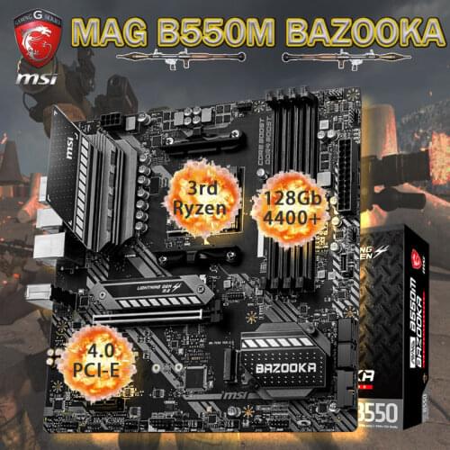 AM4 MSI MAG B550M BAZOOKA Motherboard DDR4 128Gb 4400+MHz 2xM.2 PCI-E 3.0 4.0 SATA III Placa-mãe Desktop AMD B550 Micro ATX NEW