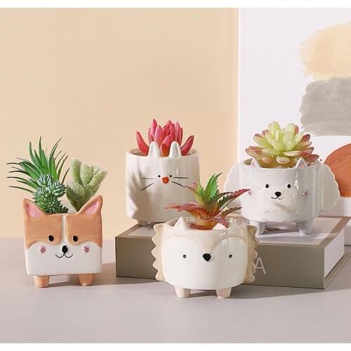 Cute Hedgehog Rabbit Ceramic Flowerpot Succulent Planter Balcony Garden Decor