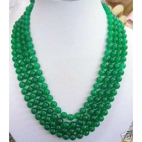 Fashion 8MM Green chalcedony Round bead Necklace 100"