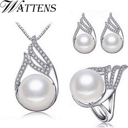 WATTENS natural Pearl set, jewelry sets pearl necklace Pendant earrings ring for women ,wedding party jewelry with gift box