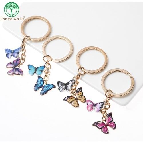 New Colorful Enamel Butterfly Keychain Insects Car Key Women Bag Accessories Jewelry Gifts