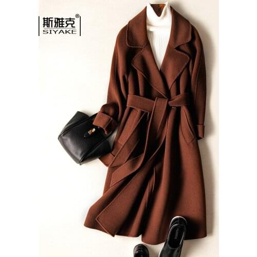 Autumn and Winter High End Off White Zero Double Face Cashmere Overcoat Womens Middle Long New High End Slim Fit Wool Overcoat