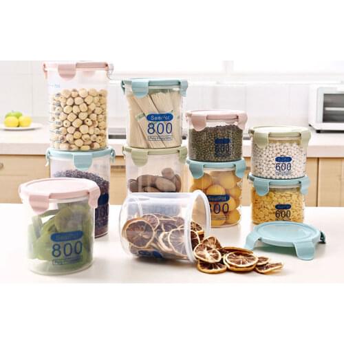Plastic Multifunction Transparent Sealed Can Kitchen Grain Coffee Sugar Sweet Keep Fresh Storage Jar Stopper with Scale Line