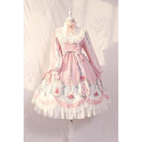 Lolita dress sweet lolita cage dream bow tie OP long-sleeved dress retro victorian dress kawaii girl gothic lolita (Not Alice)