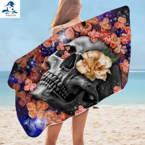 PHAYON Skeleton Skull Surf Poncho Microfiber Bath Towel Large Flowers Beach Towels Soft Beach Mat SwimmingTowel for Adults