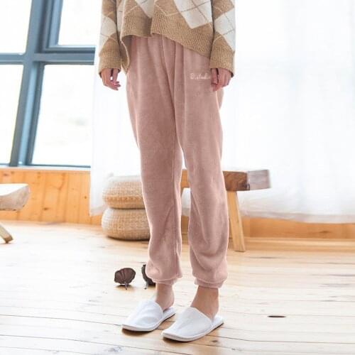 Fluffy Soft Sleep Bottoms Women Winter Full Length Pajama Pants Coral Velvet Warm Homewear Velvet Thickening Sleepwear Trousers