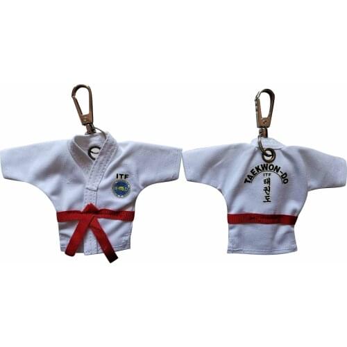 Sale 5 Colors Keychain ITF Taekwondo Uniform Kimono Supplies Cartoon Pendant Taekwondo Sport Gifts Keepsake Key Button key Ring