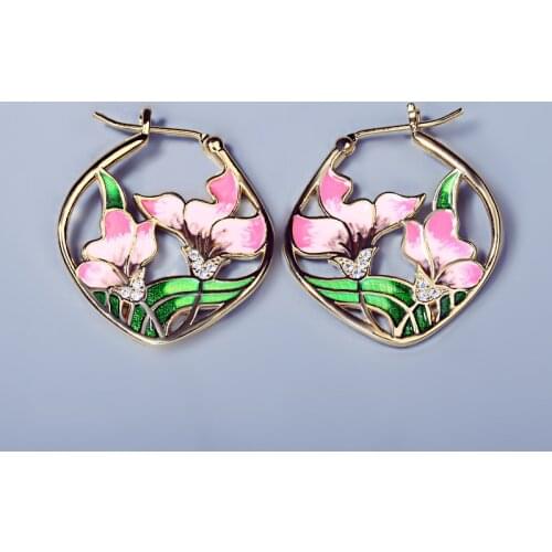 Classic Ladies 925 Silver Earrings Handmade Enamel Epoxy Pink Flower Earrings Creative Ladies Earrings Jewelry Attend Cocktails