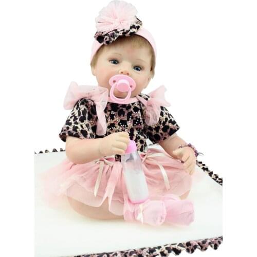 55CM Silicone Reborn Baby Dolls Adorable Girl Doll Leopard Dress Cute Fashion Toys Brinquedos Juguetes Christmas Gift for Kids