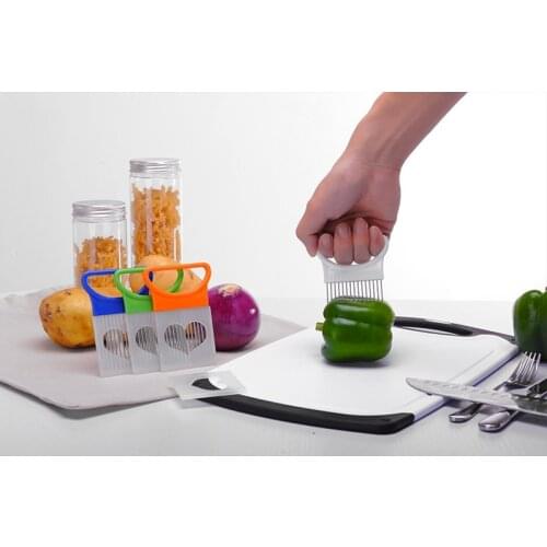 Onion Tomato Vegetables Slicer Cutting Aid Holder Guide Slicing Cutter Safe Fork Onion Cutter Cooking Tools