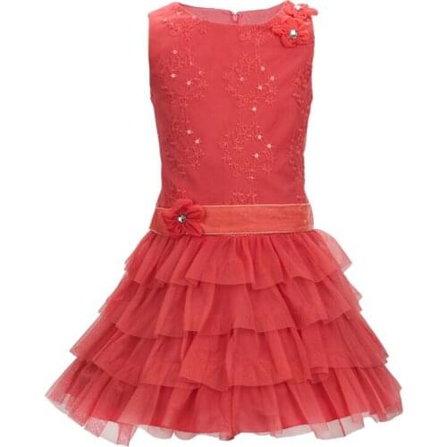 Yatheen Girls Embroidered Multi-layered Dress Kids Party Dresses