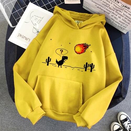 Autumn New Harajuku Kpop Womens Retro Hoodie Dinosaur Long Sleeve Tops Tee Fashion Casual Hoodie Sports Shirt Ladies Clothing
