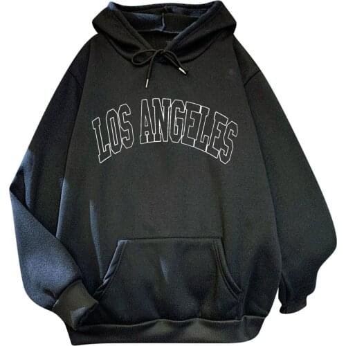 Los Angeles Letters Printed Sweatshirt Korean Japanese Hoodie Women Casual Loose Long Slevee Hooded Pocket Pullover Sudaderas