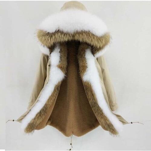 2020 Real Fur Coat Women Natural Raccoon Fur Fox Fur Collar Hood Thick Warm Outerwear New Winter Jacket Long Parka