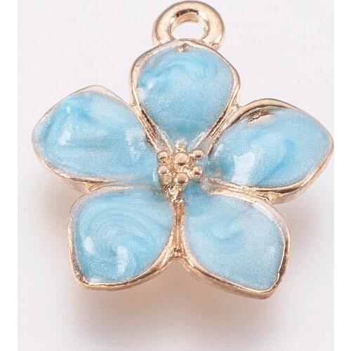 10pcs /lot Zinc Alloy Mini Enamel Charms Blue & Pink Flower Charms Pendant For DIY Fashion Jewelry Earrings Making Accessories