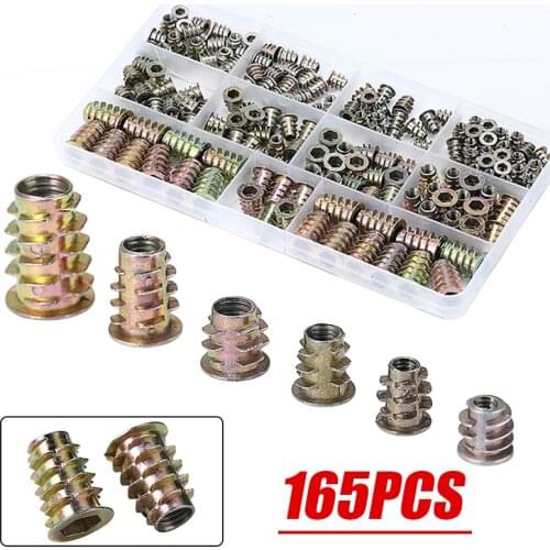 165pcs M4 M5 M6 M8 Threaded Hex Drive Insert Fixing Wood Screw Inserts Nuts For Wood Insert Nut Flanged Hex Drive Head Nuts