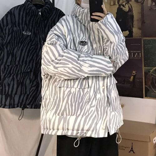 2021 winter net red with male and female zebra stripes stand-up collar cargo pocket cotton-padded clothes；Gennem Skyerne;M88