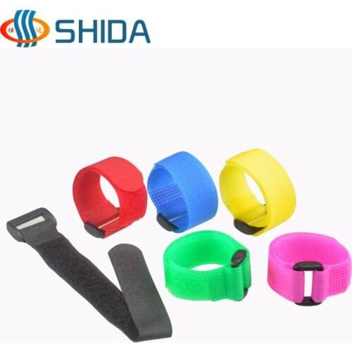 25pcs/lot 20*200mm Reusable battery belt Cable Ties Straps with Plastic button strip nylon strap with buckle Hook loop