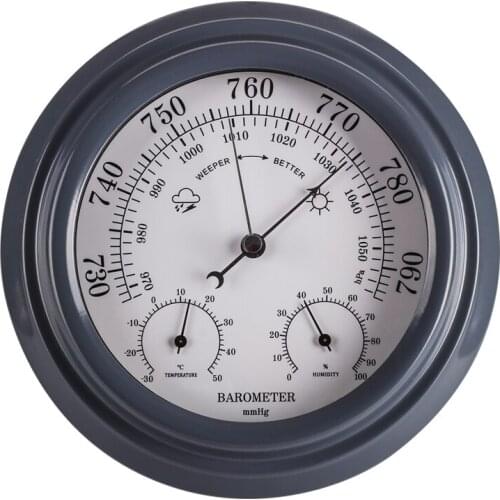 3 in 1 Aneroid 8" Acrylic dark Grey Finish Barometer with Temperature and Hygrometer Humidity (White Dial) b2802
