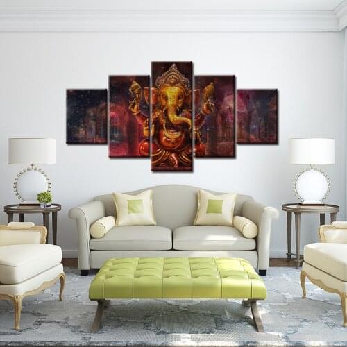 5 Panel Canvas Painting HD Lord Ganesha in church with Planetary landscape Pictures for living room Modern Home Decor