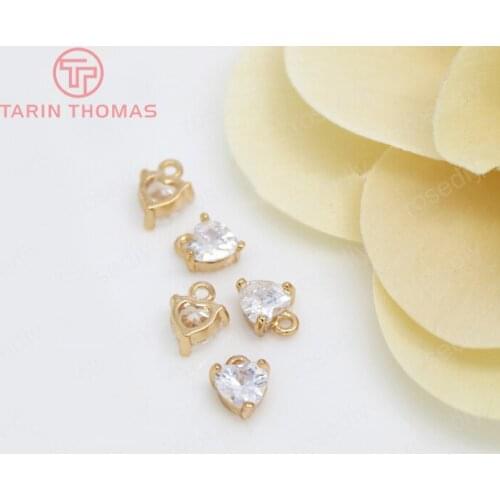 4PCS 6x8MM 24K Champagne Gold Color Plated Brass with Zircon Small Heart Charms High Quality Diy Jewelry Accessories