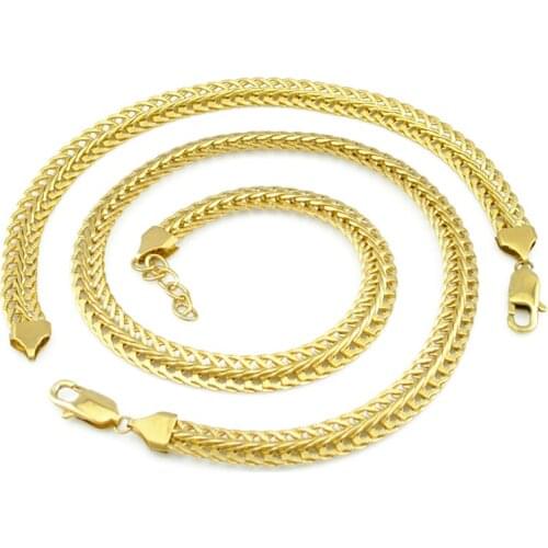 AMUMIU Gold Color 8mm Chain Necklace Bracelet Jewelry Sets For Men Women Classic Charm Fine Cool Punk Party Gifts HJS133