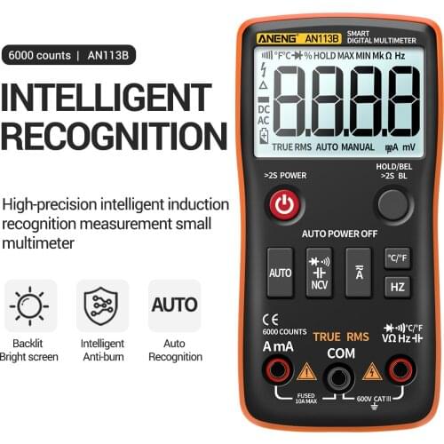 An113b True Rms With Temperature Tester 6000 Counts Auto Range Ac / Dc Transistor Voltage Meter