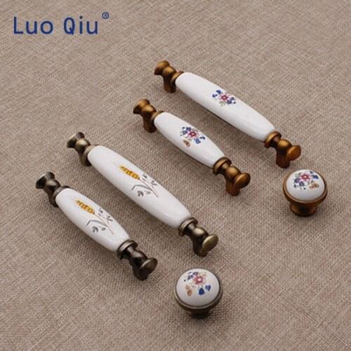 Antique Bronze Ceramic Cabinet Handles Zinc Alloy Drawer Knobs Wardrobe Door Handles Morning Glory European Furniture Handle