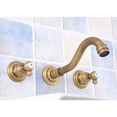 Antique Brass Widespread Wall-Mounted Tub 3 Holes Dual Handles Kitchen Bathroom Tub Sink Basin Faucet Mixer Tap asf528