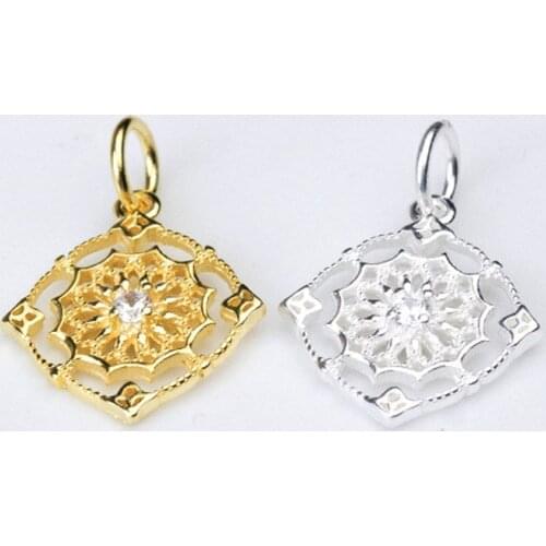 Hollow Out 100% 925 Sterling Silver Craft Flower Charms 15mm Gold Silver Color Pendants Accessories DIY Jewelry Making Earrings