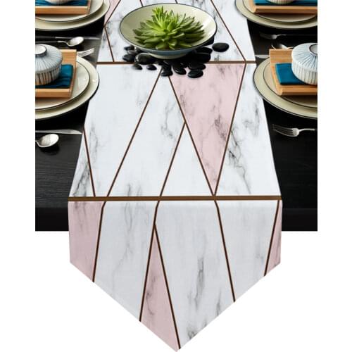 White Marble Texture Pink Triangle Table Runner Country Wedding Decor Tablecloth Placemat Dinning Table Decoration Table Runners
