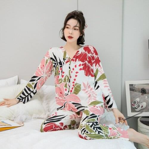 2021 Long Sleeve V-neck Bow Homewear Female Loungewear Nightclothese Pajamas Set for Women Lingerie Set