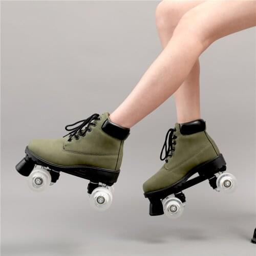 PU Leather Double Row Roller Skates Woman Children Skating Shoes 4-Wheels Patines 7 Color Choice Quad Sneakers Europe Size 36-46
