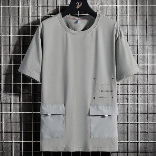 Oversized T-shirts Summer Men Streetwear Short Sleeve Big Pockets White Cotton Tshirt Male Harajuku Tops Tees Plus Size 8XL