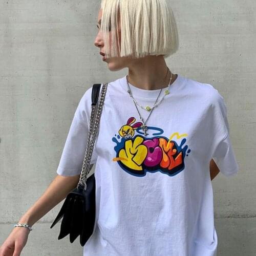Cartoon Rabbit T shirt Women Cotton White Tee Casual Summer holiday Graphic t shirts tee shirt femme