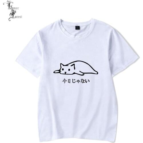 Cat Nekoha Printing T-shirt Summer Fashion Round Neck Short Sleeve Popular Japanese Streetwear Plus Size