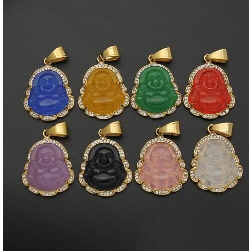 Colorful Jades Buddha Necklace for Women Punk Men Chalcedony Stone Amulet Pendulum Maitreya Buddha Pendant Necklace Healing